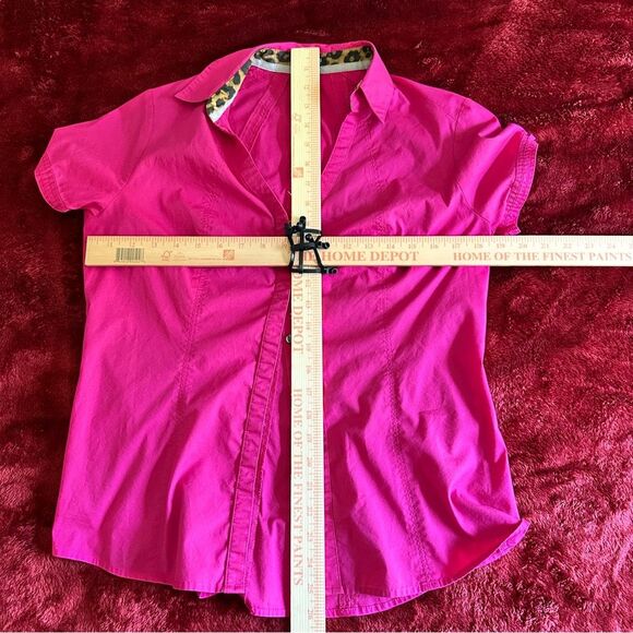 Express Pink Y2K Fitted Button Down Shirt with Cheetah Print Lined Collar L - Picture 9 of 9